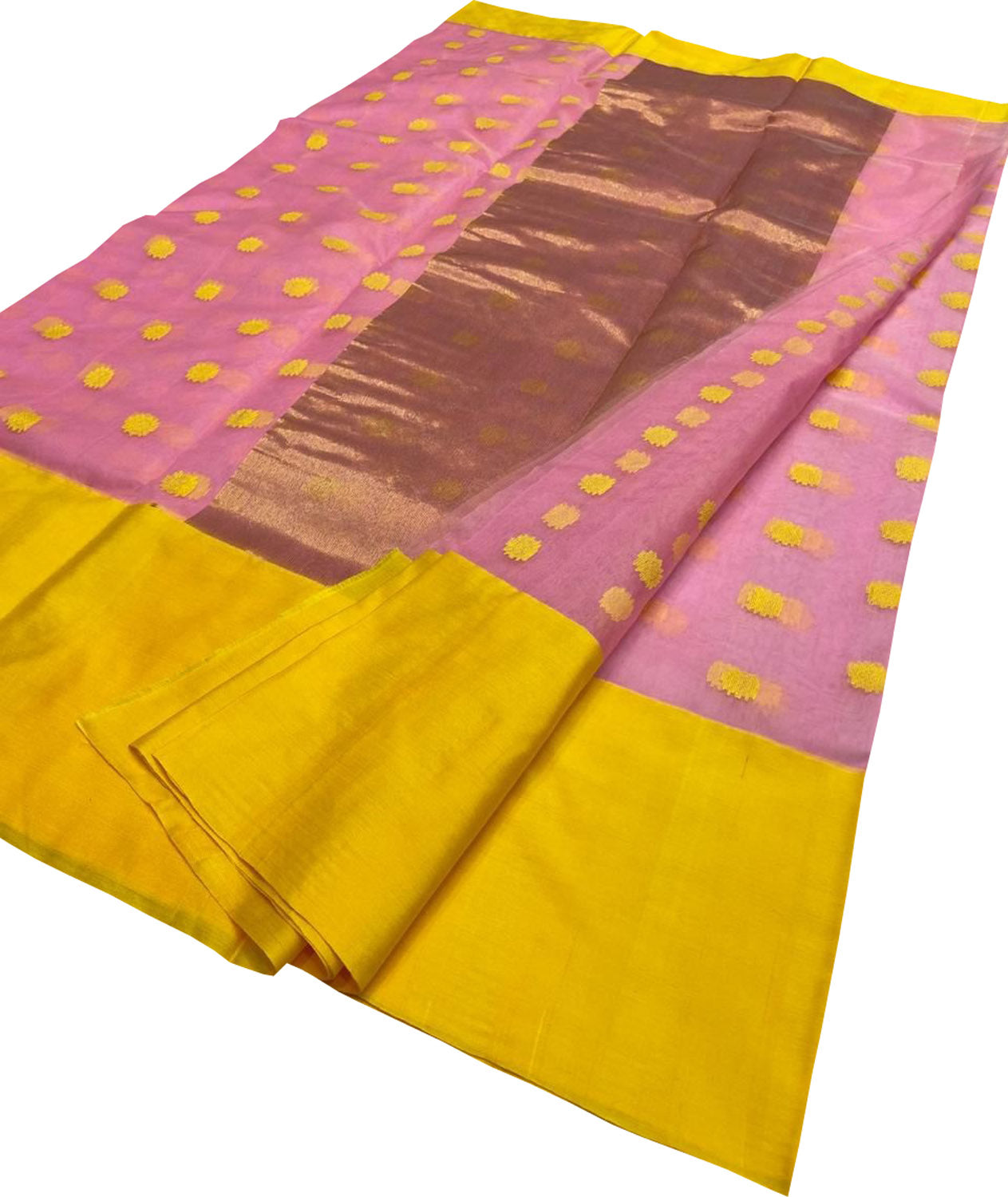 Beautiful Pink Chanderi Silk Saree - Handloom Perfection - Luxurion World