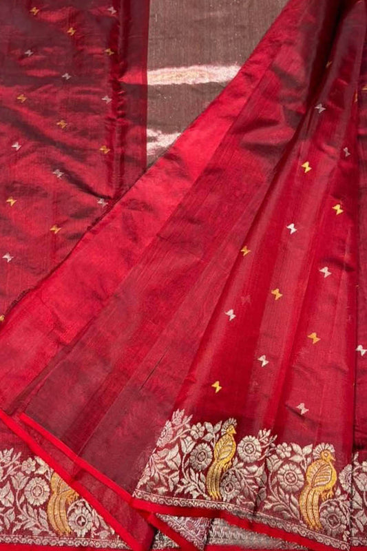 Exquisite Red Chanderi Handloom Paithani Silk Saree