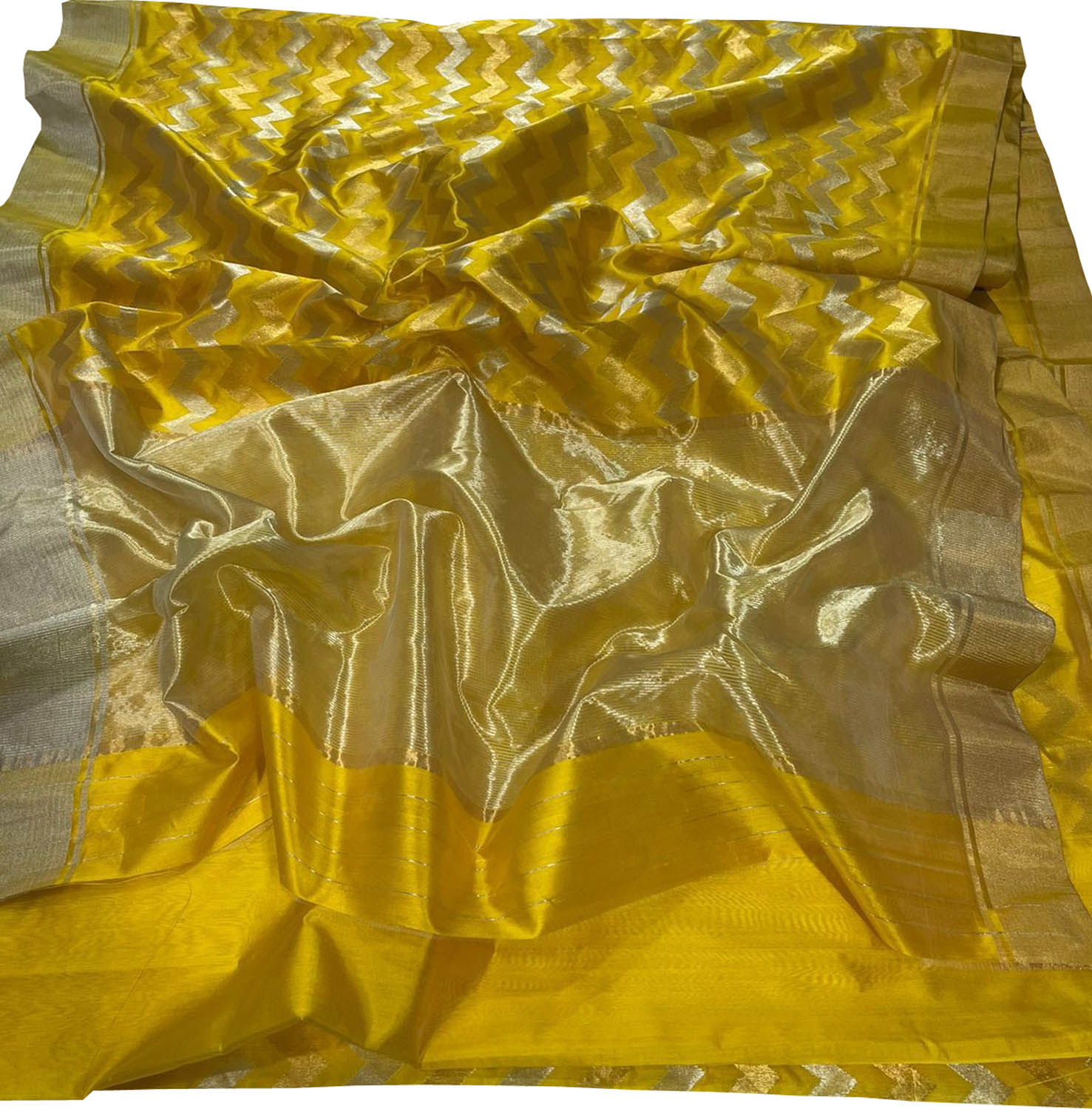 Stunning Yellow Chanderi Silk Saree - Handloom Beauty - Luxurion World