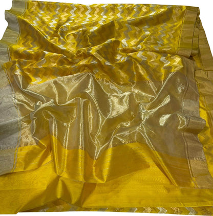 Stunning Yellow Chanderi Silk Saree - Handloom Beauty - Luxurion World