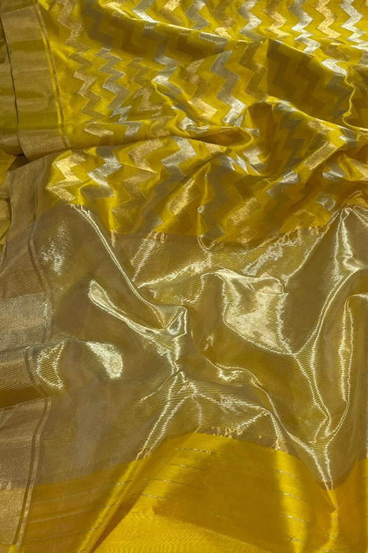 Yellow Chanderi Handloom Paithani Silk Saree - Luxurion World