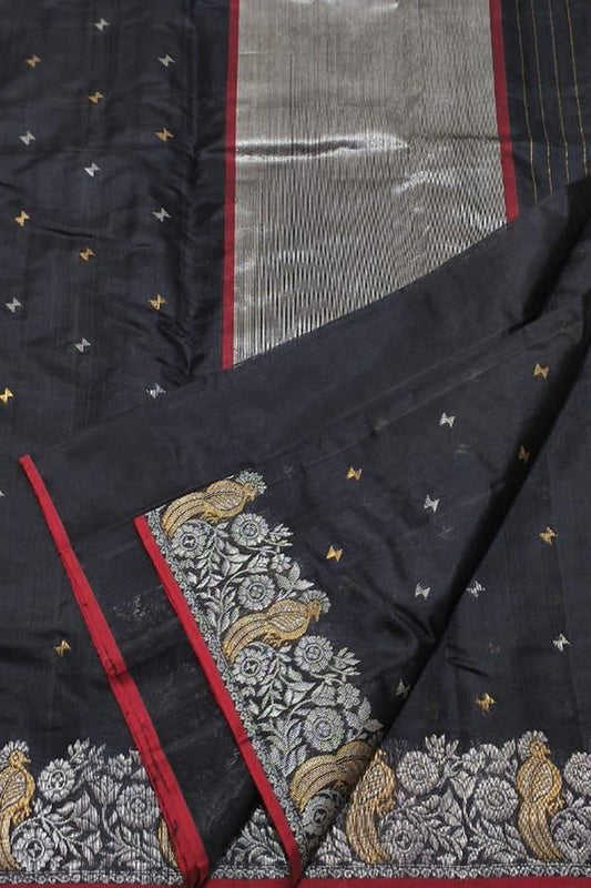 Black Chanderi Silk Saree: Elegant and Luxurious - Luxurion World