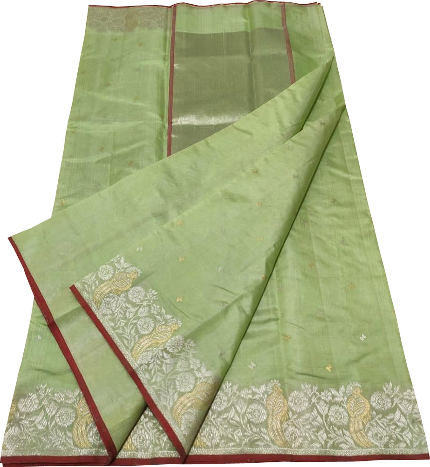 Ethically made Green Chanderi Silk Saree - Luxurion World