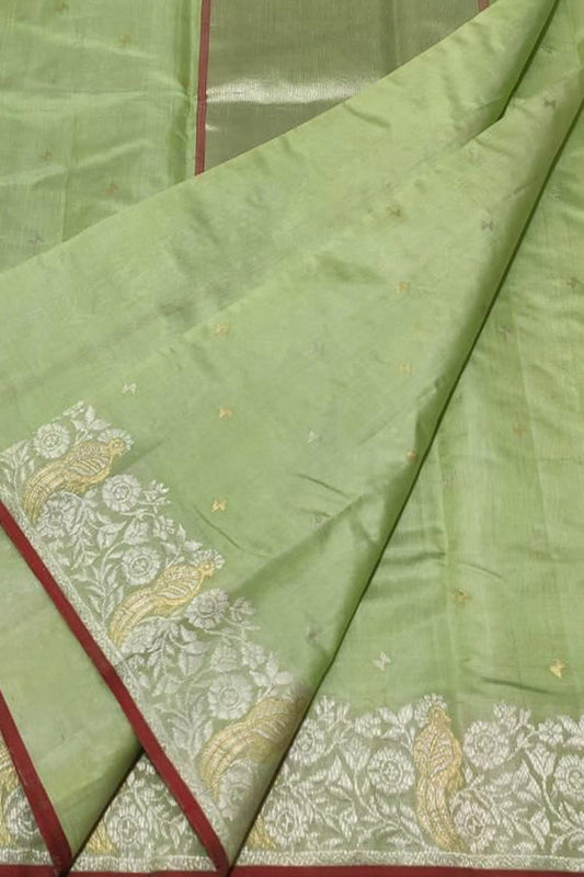 Green Chanderi Handloom Paithani Silk Saree - Luxurion World