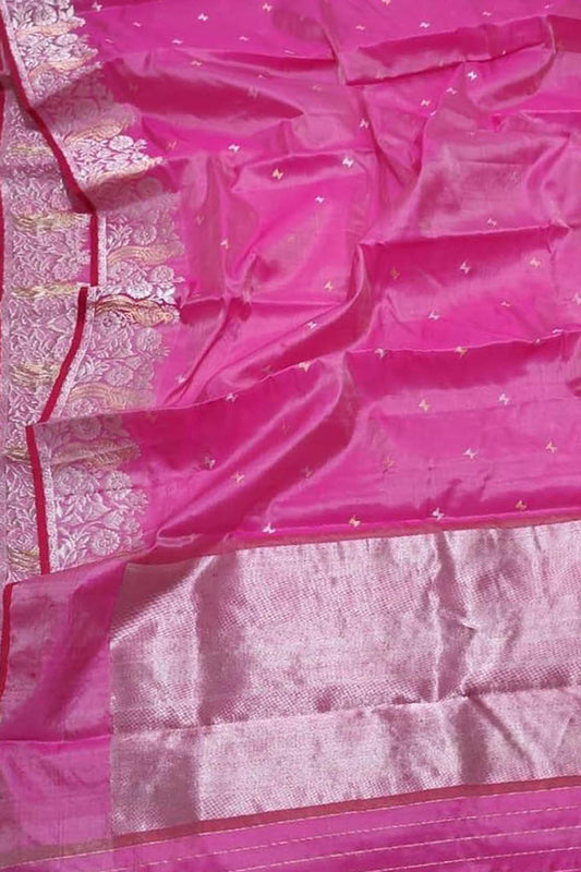 Beautiful Pink Chanderi Silk Saree - Handloom Perfection - Luxurion World