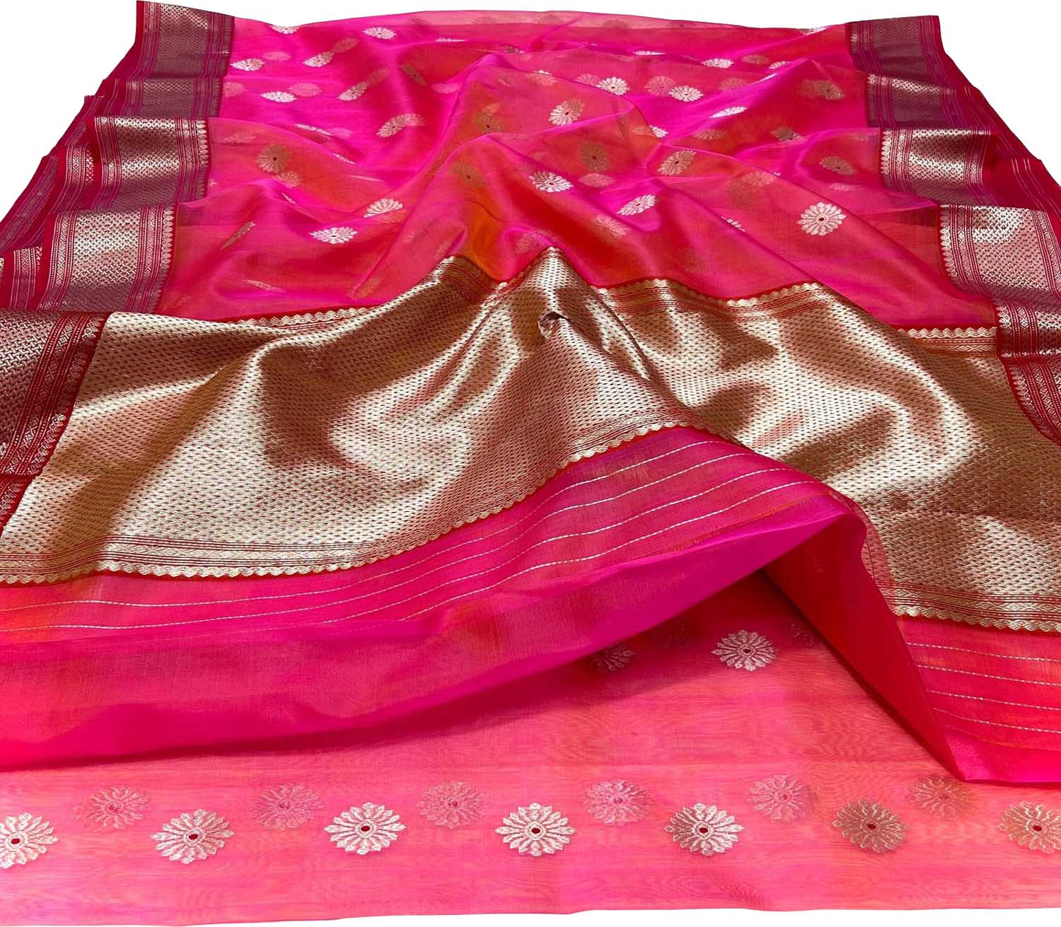 Beautiful Pink Chanderi Handloom Katan Silk Saree - Luxurion World