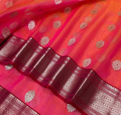 Beautiful Pink Chanderi Handloom Katan Silk Saree - Luxurion World