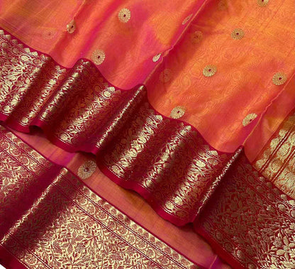 Vibrant Pink & Orange Chanderi Silk Saree - Luxurion World
