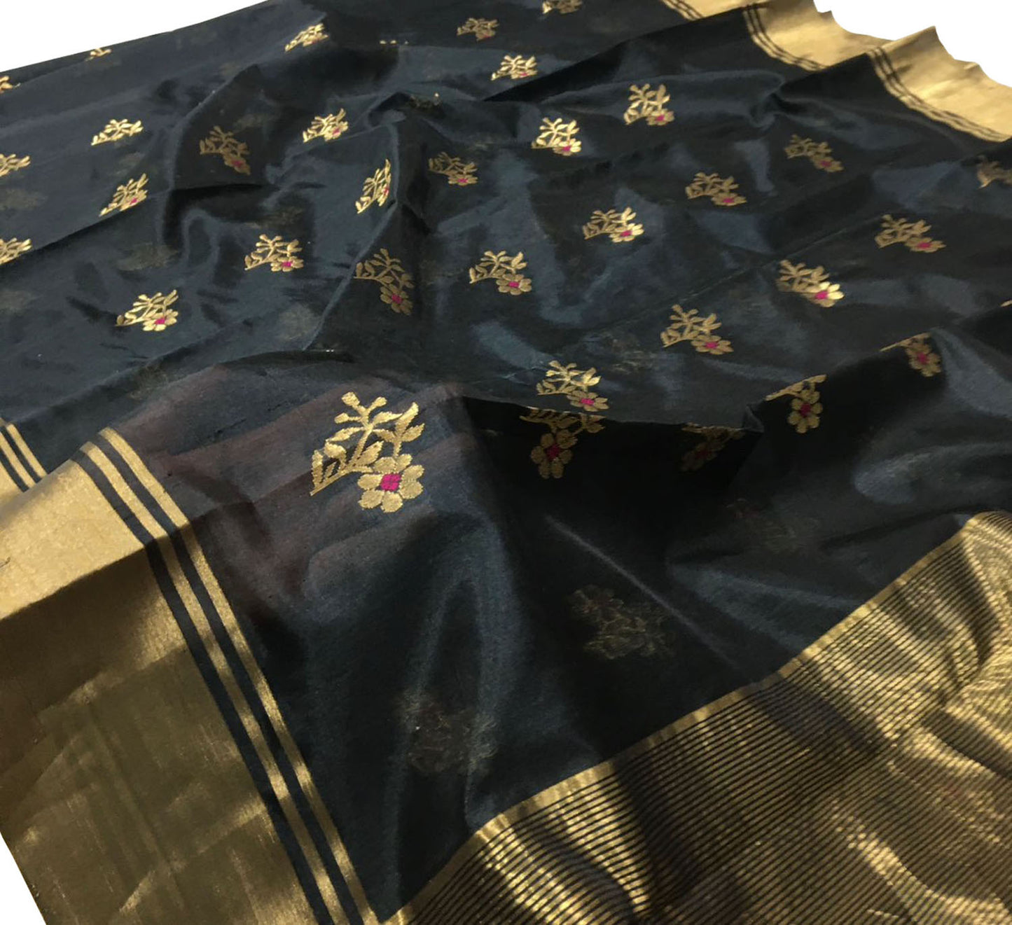 Elegant Black Chanderi Handloom Silk Saree - Luxurion World