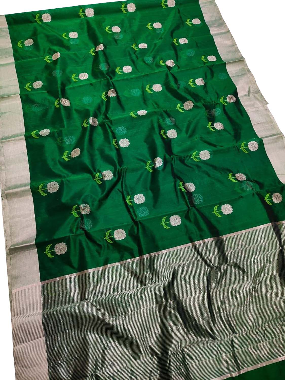 Green Chanderi Handloom Silk Saree - Pure Elegance - Luxurion World