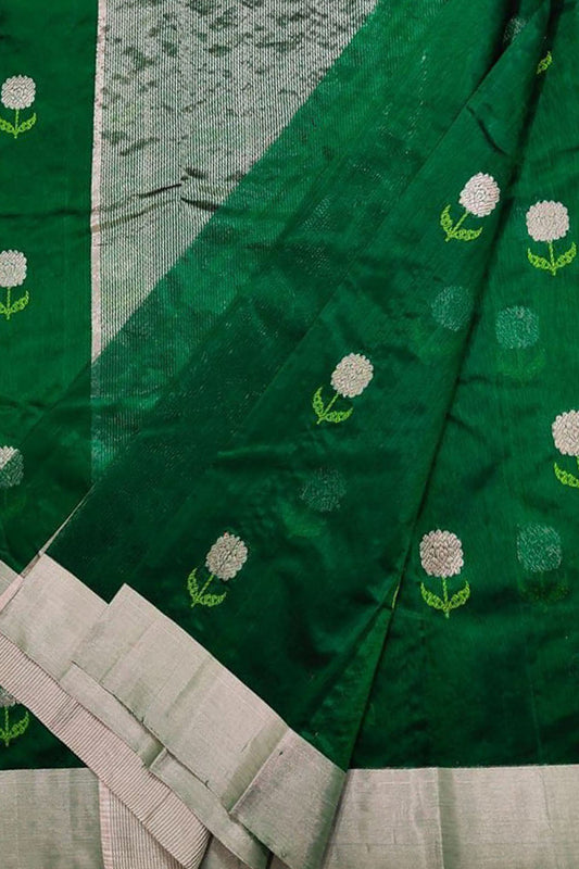 Green Chanderi Handloom Silk Saree - Pure Elegance - Luxurion World