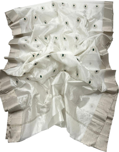 Elegant Off White Chanderi Silk Saree - Luxurion World
