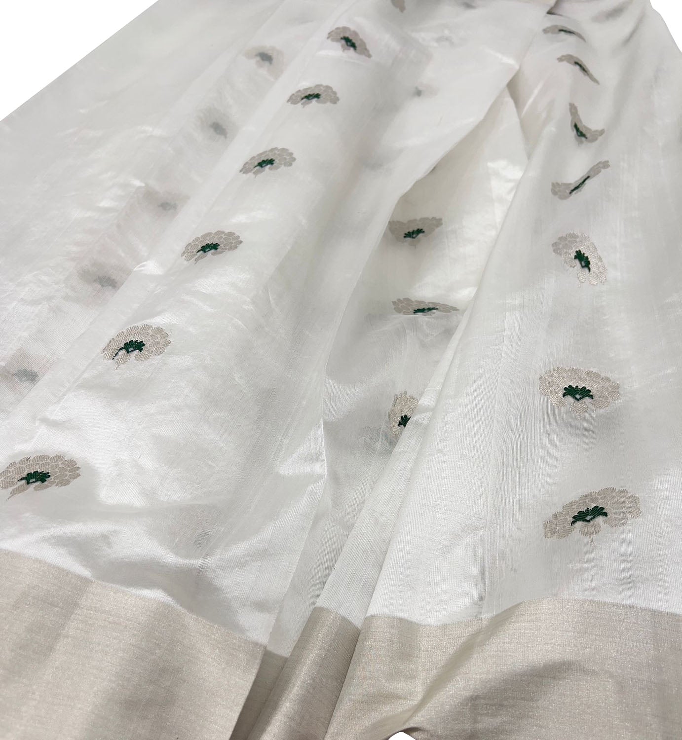 Elegant Off White Chanderi Silk Saree - Luxurion World