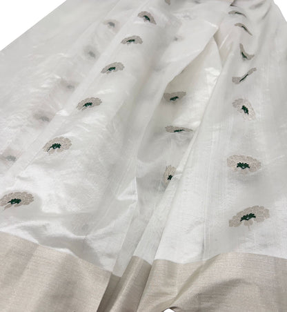 Elegant Off White Chanderi Silk Saree - Luxurion World