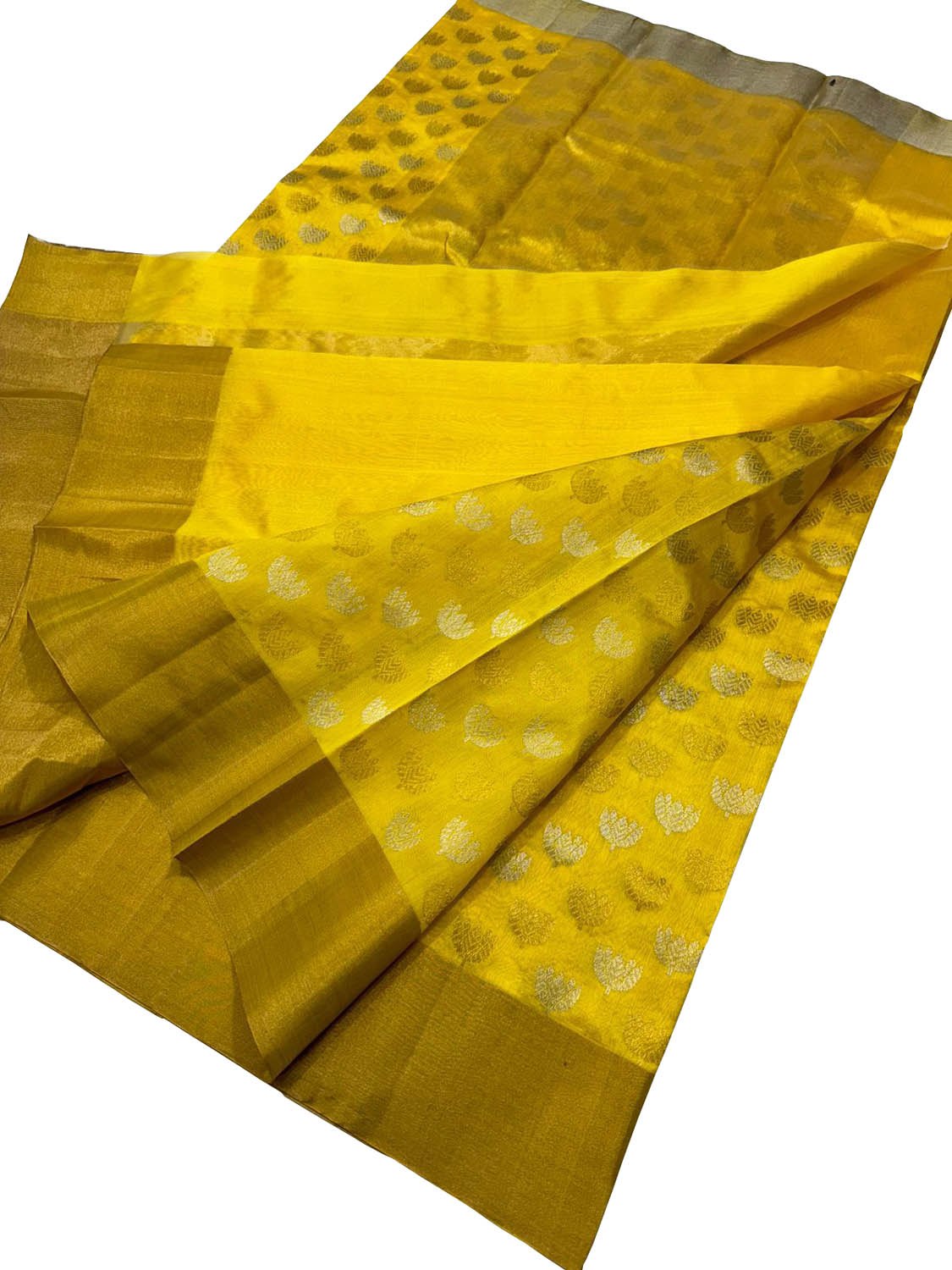 Yellow Chanderi Handloom Katan Silk Saree - Luxurion World
