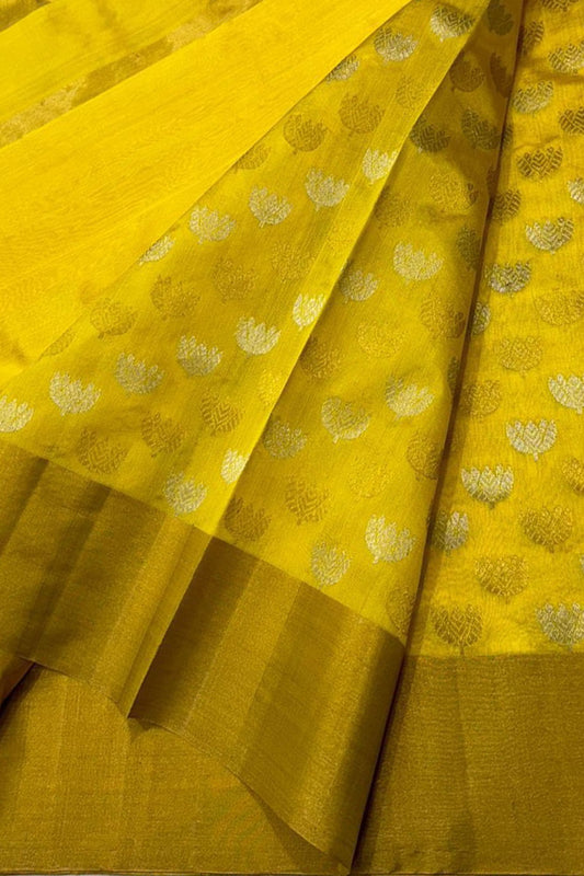 Yellow Chanderi Handloom Katan Silk Saree - Luxurion World