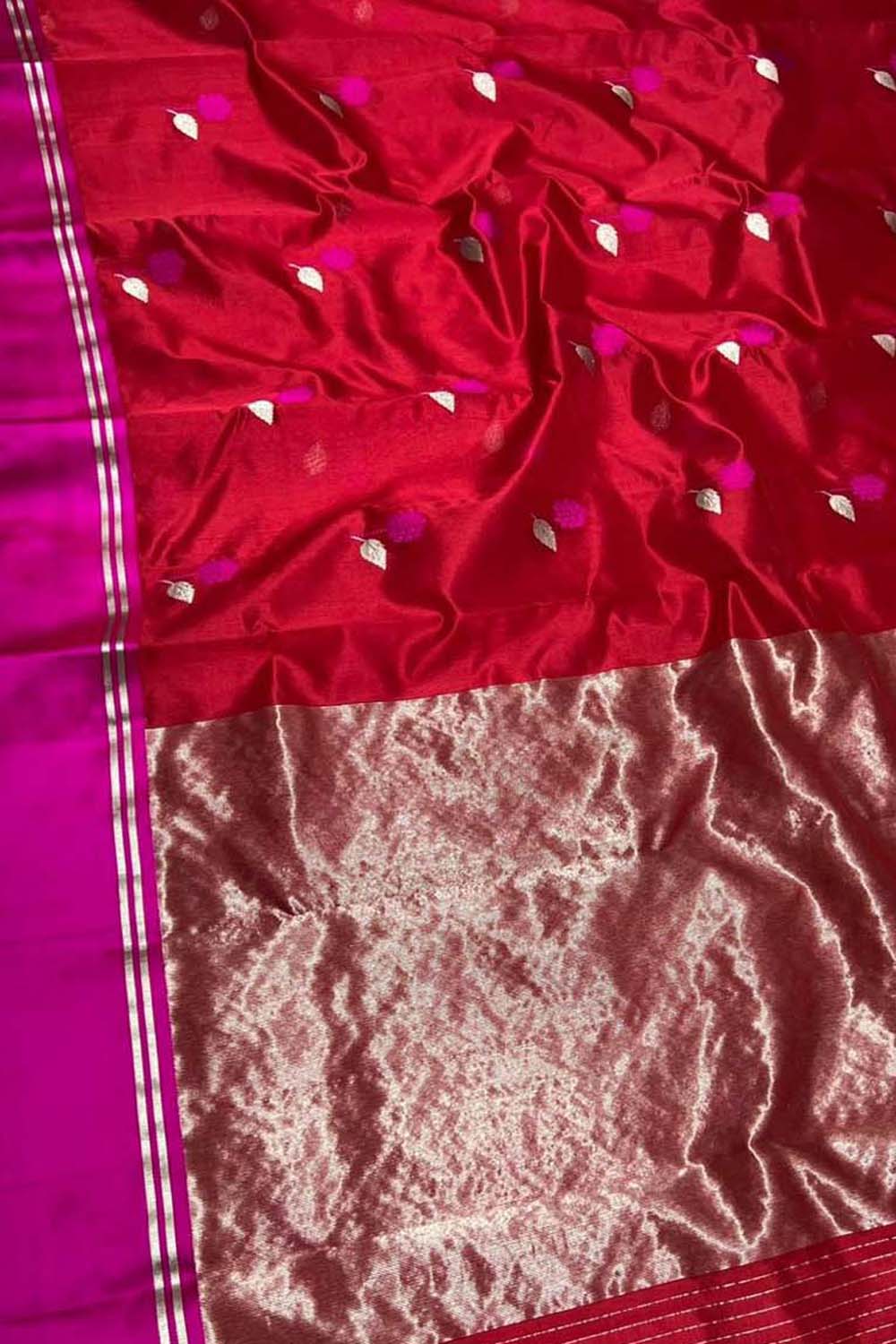 Stunning Red Chanderi Handloom Pure Katan Silk Saree - Luxurion World