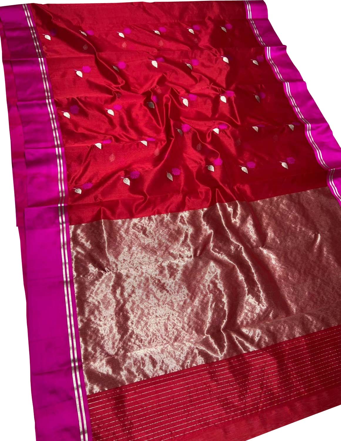 Stunning Red Chanderi Handloom Pure Katan Silk Saree - Luxurion World