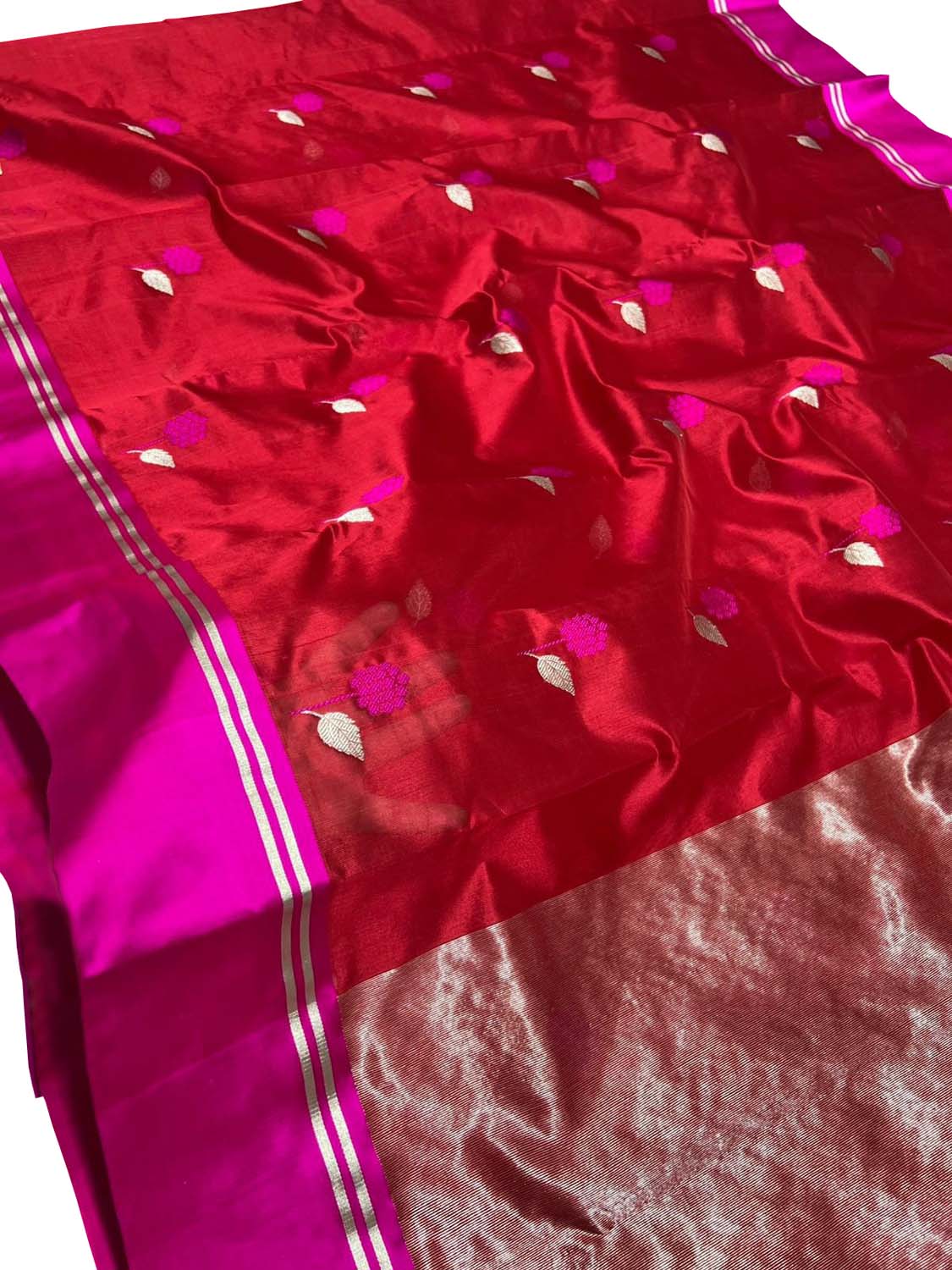 Stunning Red Chanderi Handloom Pure Katan Silk Saree - Luxurion World