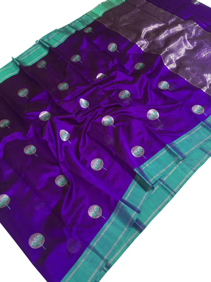 Exquisite Purple Chanderi Handloom Pure Katan Silk Saree - Luxurion World