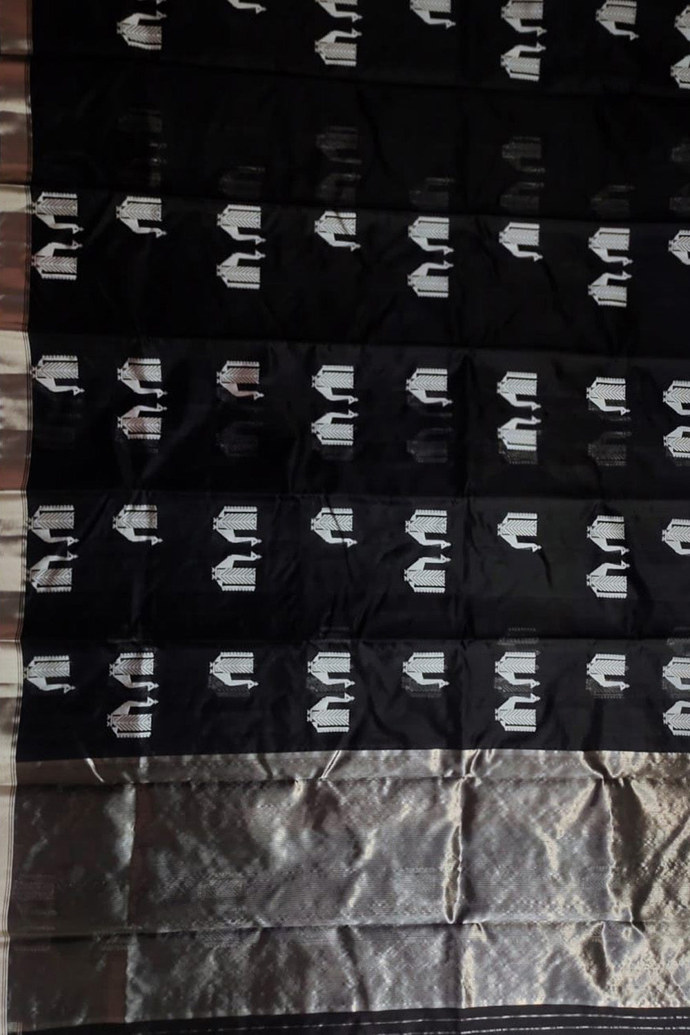 Elegant Black Chanderi Pure Katan Silk Saree - Handloom Beauty - Luxurion World