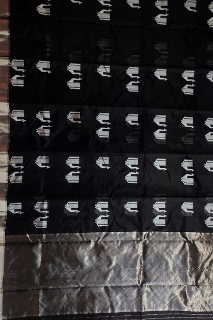 Elegant Black Chanderi Pure Katan Silk Saree - Handloom Beauty - Luxurion World