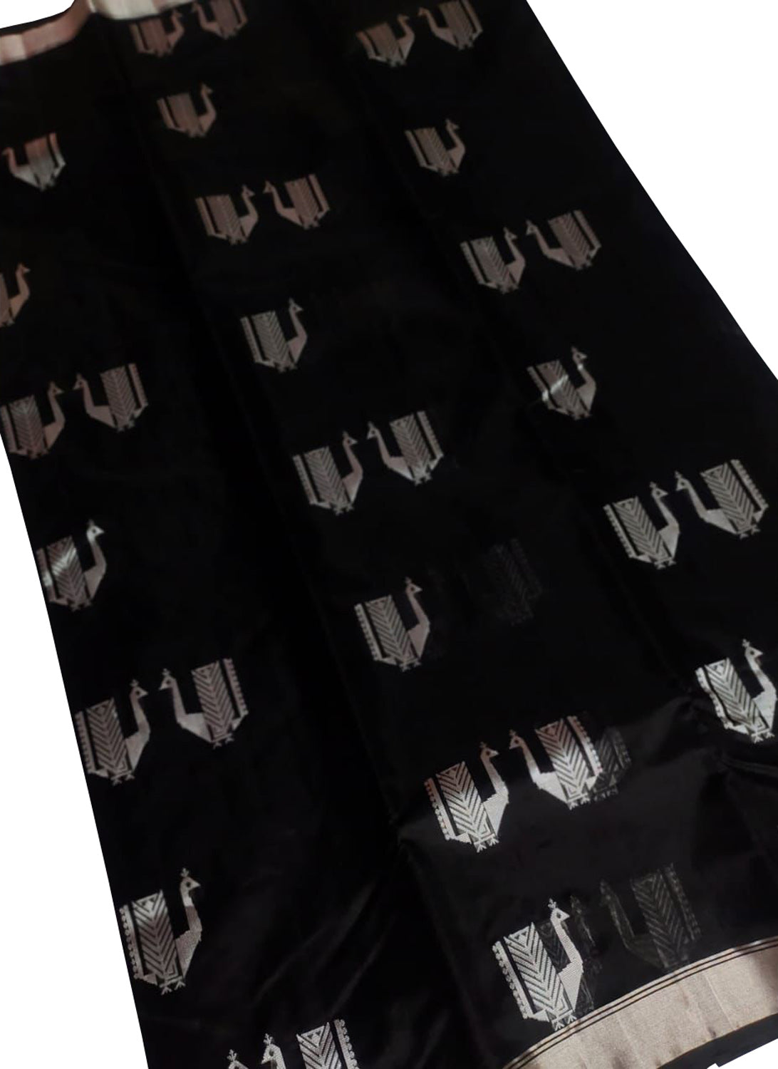 Elegant Black Chanderi Pure Katan Silk Saree - Handloom Beauty - Luxurion World