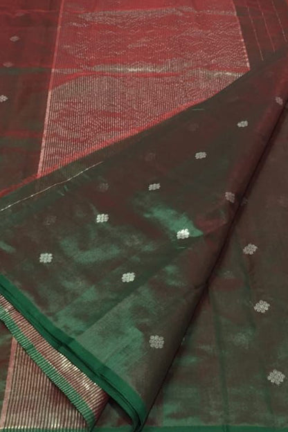 Green Chanderi Handloom Pure Katan Silk Saree - Pure Elegance - Luxurion World