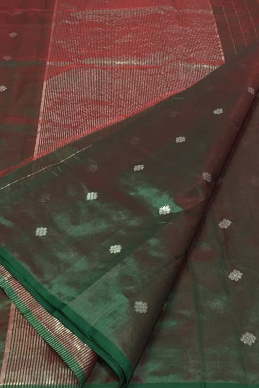 Green Chanderi Handloom Pure Katan Silk Saree - Pure Elegance - Luxurion World
