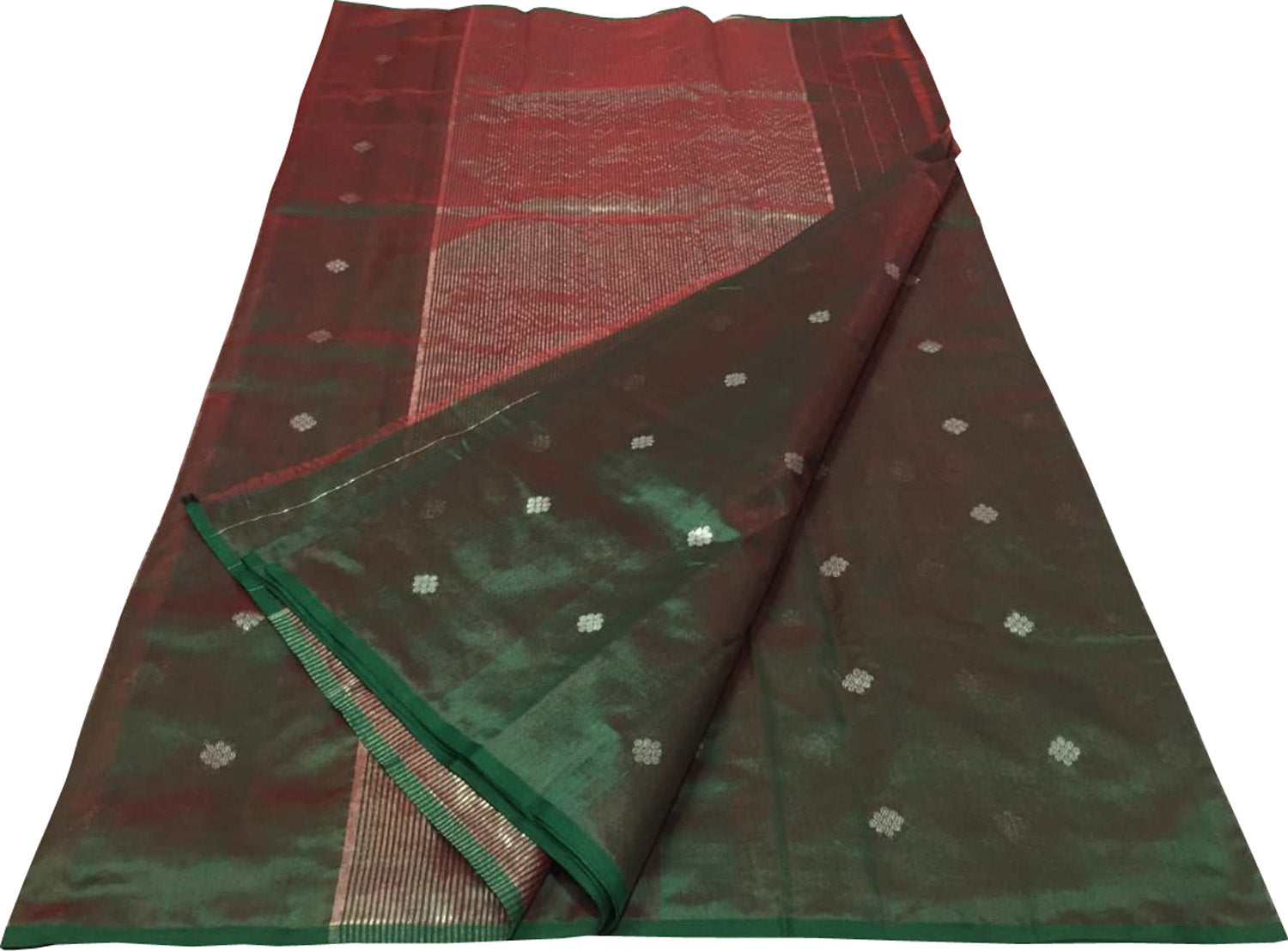 Green Chanderi Handloom Pure Katan Silk Saree - Pure Elegance - Luxurion World