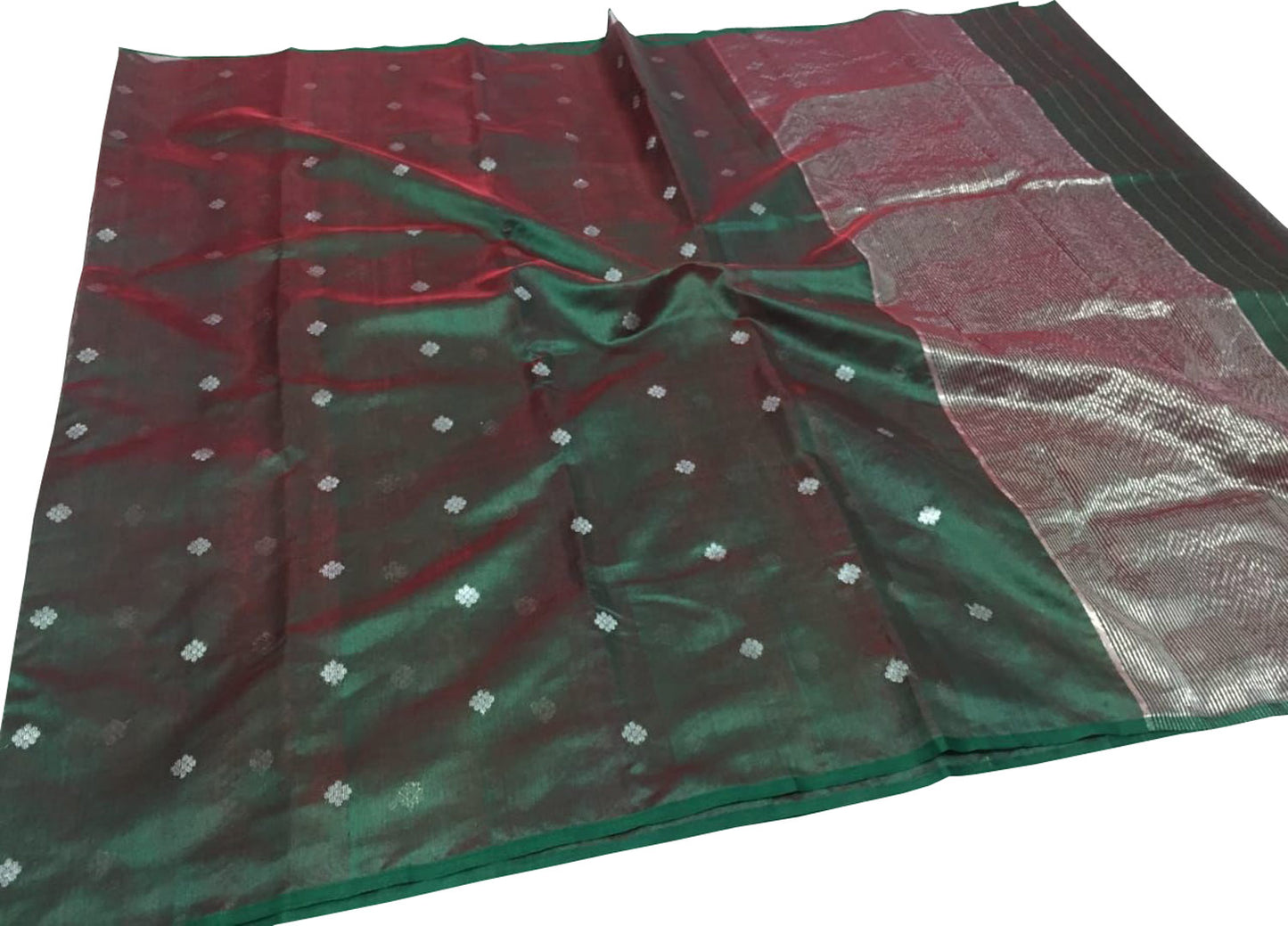 Green Chanderi Handloom Pure Katan Silk Saree - Pure Elegance - Luxurion World