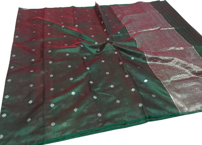 Green Chanderi Handloom Pure Katan Silk Saree - Pure Elegance - Luxurion World