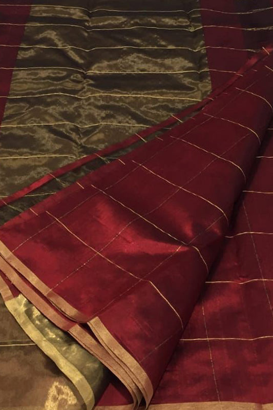 Elegant Maroon Chanderi Pure Katan Silk Saree - Luxurion World