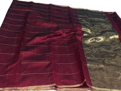 Elegant Maroon Chanderi Pure Katan Silk Saree - Luxurion World