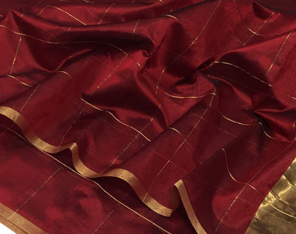 Elegant Maroon Chanderi Pure Katan Silk Saree - Luxurion World