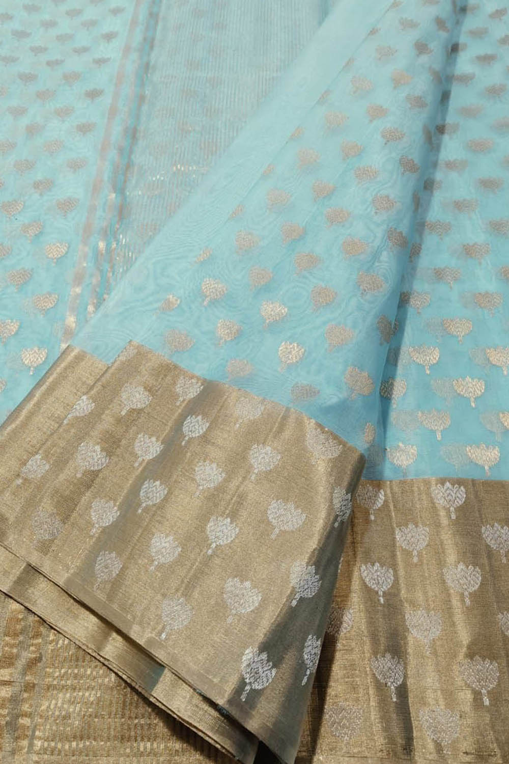 Blue Chanderi Handloom Pure Katan Silk Saree - Luxurion World