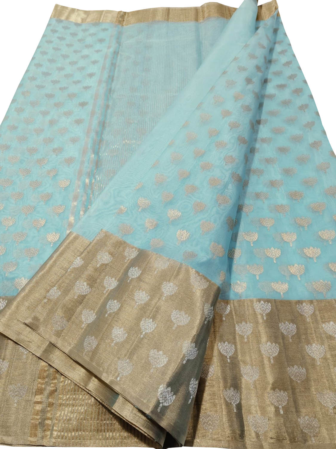 Blue Chanderi Handloom Pure Katan Silk Saree - Luxurion World