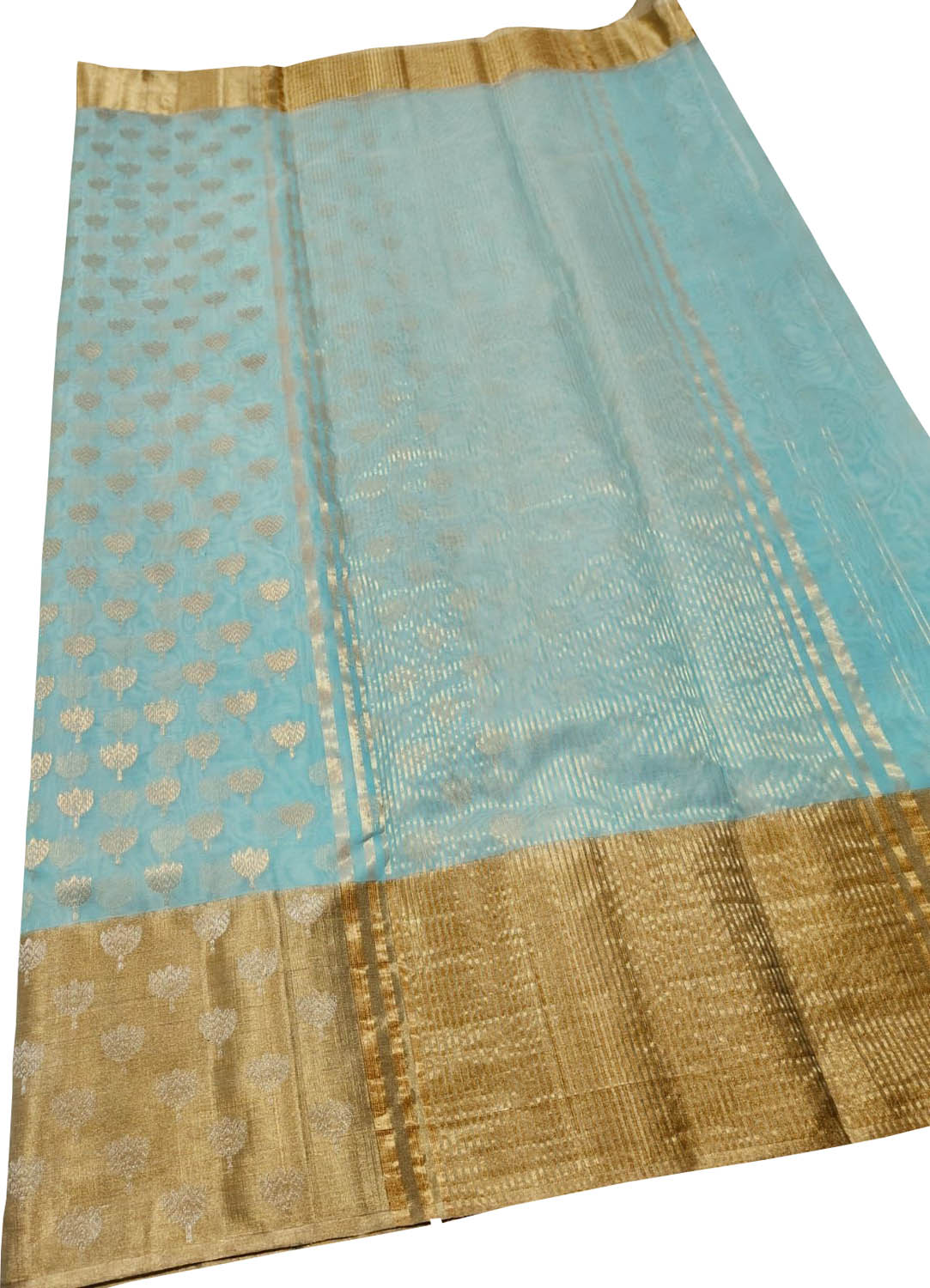 Blue Chanderi Handloom Pure Katan Silk Saree - Luxurion World