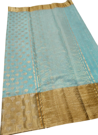 Blue Chanderi Handloom Pure Katan Silk Saree - Luxurion World