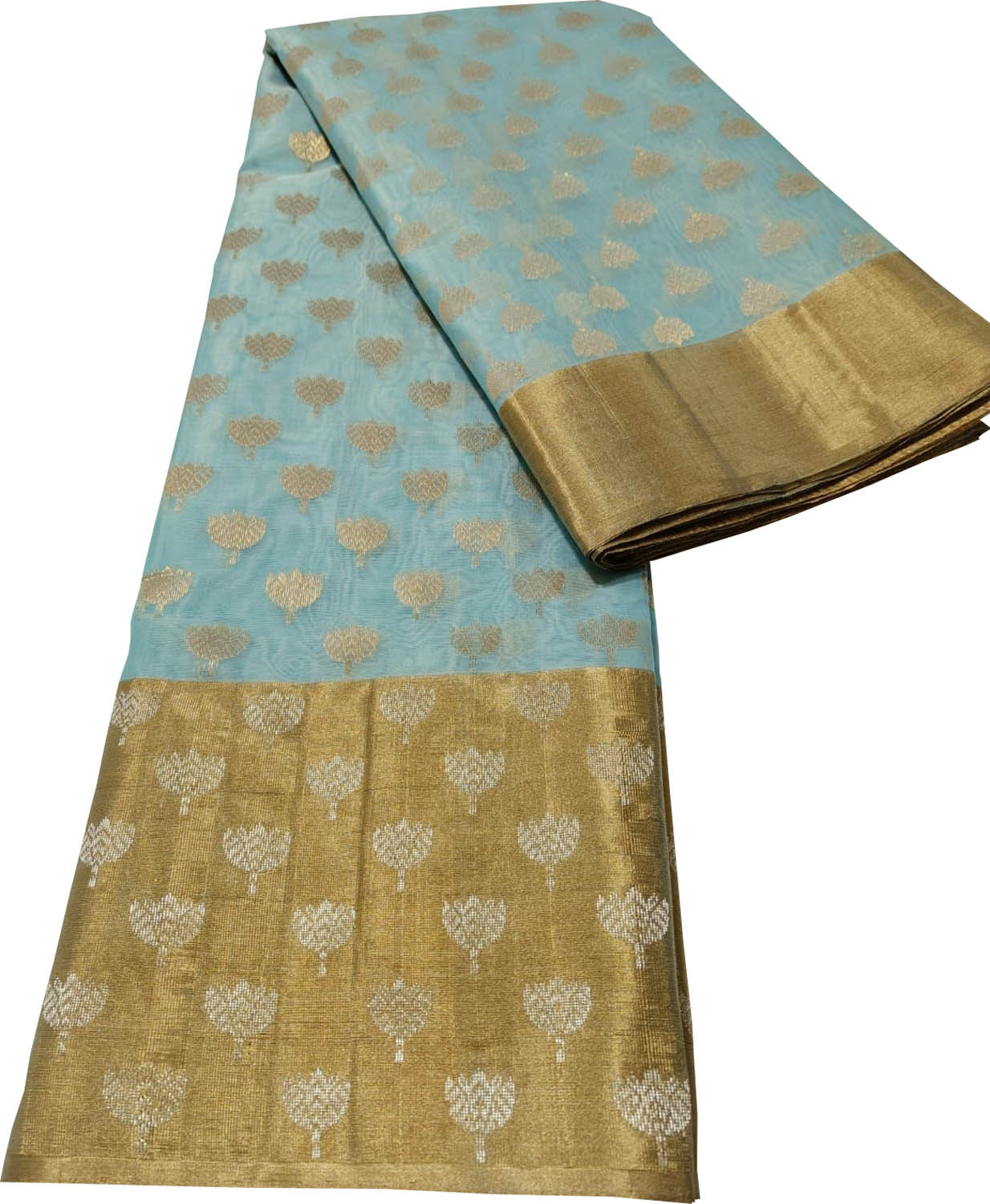 Blue Chanderi Handloom Pure Katan Silk Saree - Luxurion World