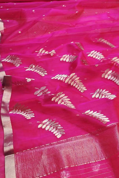 Beautiful Pink Chanderi Handloom Pure Katan Silk Saree - Luxurion World