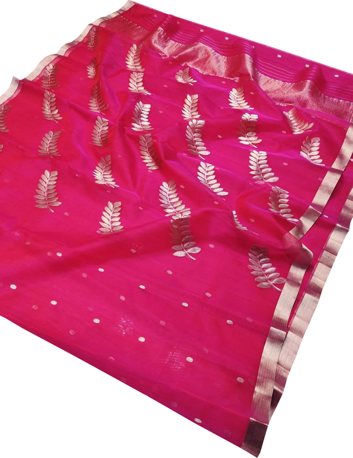 Beautiful Pink Chanderi Handloom Pure Katan Silk Saree - Luxurion World