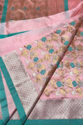 Beautiful Pink Handloom Chanderi Pure Silk Flower Design Saree - Luxurion World
