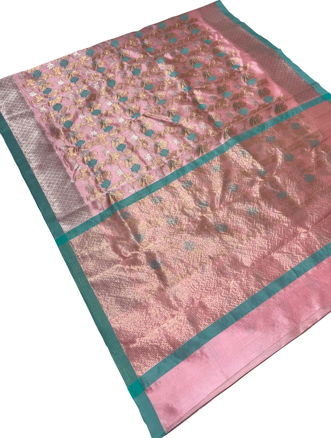 Beautiful Pink Handloom Chanderi Pure Silk Flower Design Saree - Luxurion World