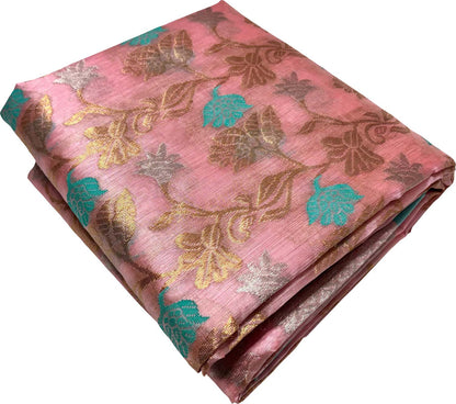 Beautiful Pink Handloom Chanderi Pure Silk Flower Design Saree - Luxurion World