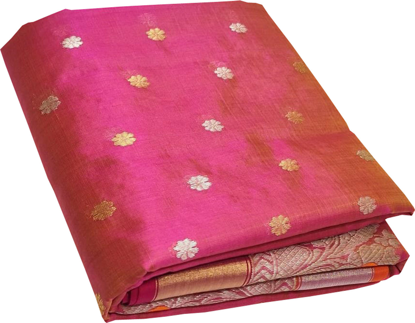 Chic Pink Shot Handloom Chanderi Pure Silk Small Booti Design Saree - Luxurion World