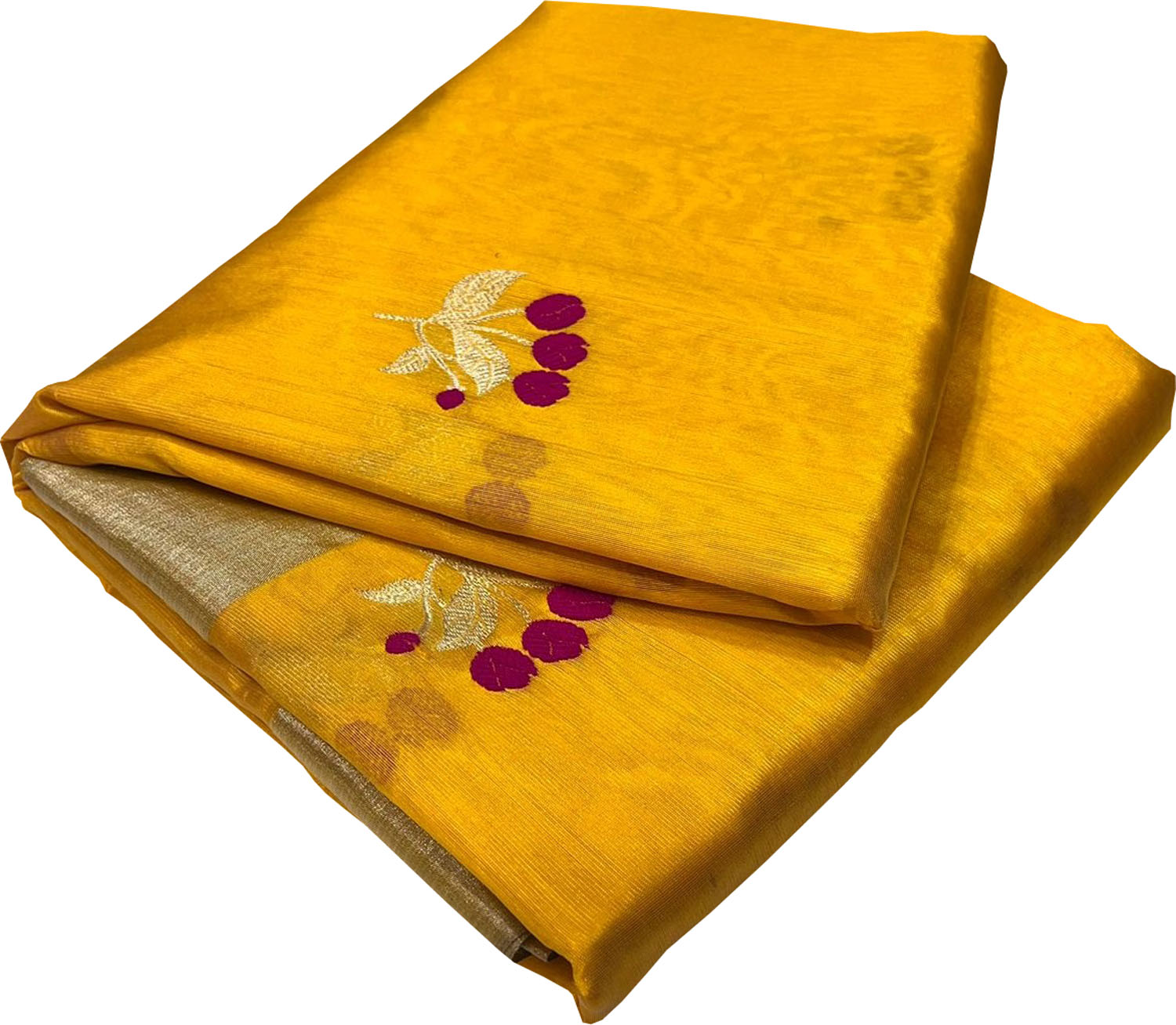 Yellow Chanderi Handloom Pure Silk Flower Design Saree - Luxurion World