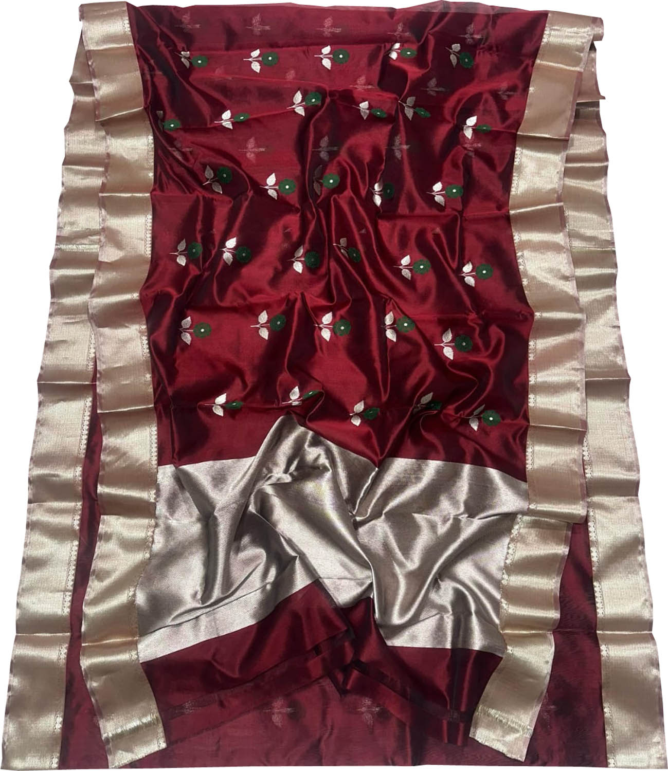Maroon Chanderi Handloom Pure Silk Flower Design Saree - Luxurion World