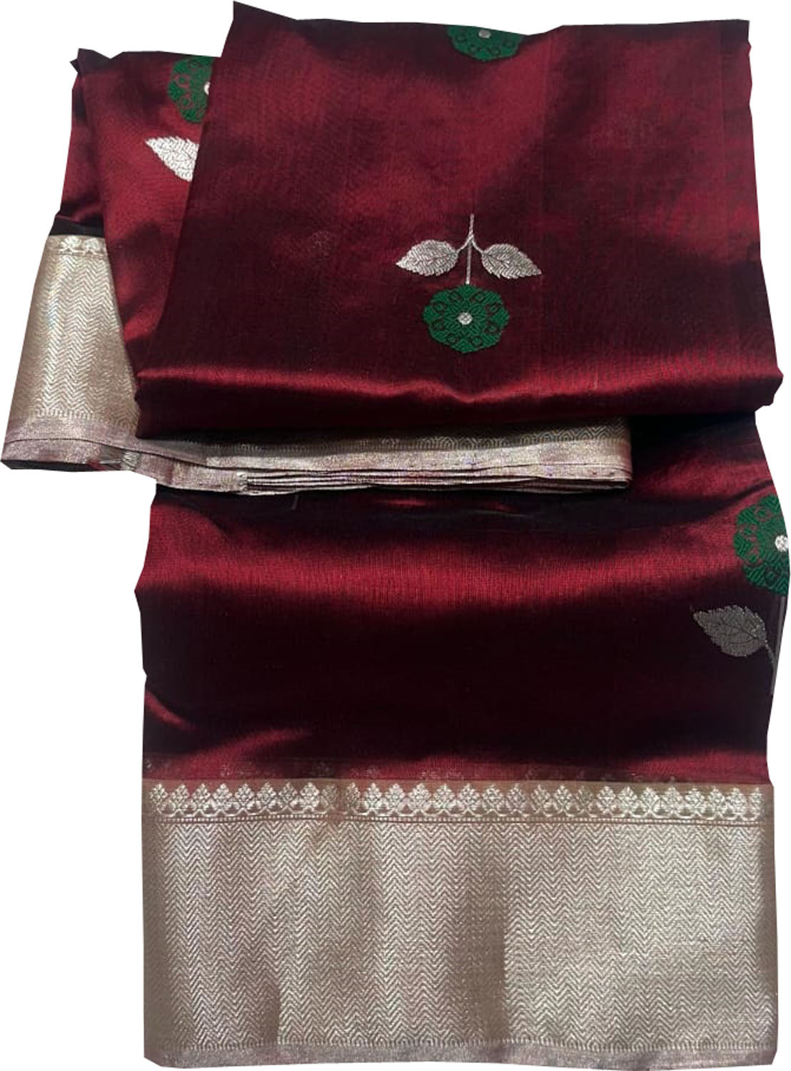 Maroon Chanderi Handloom Pure Silk Flower Design Saree - Luxurion World