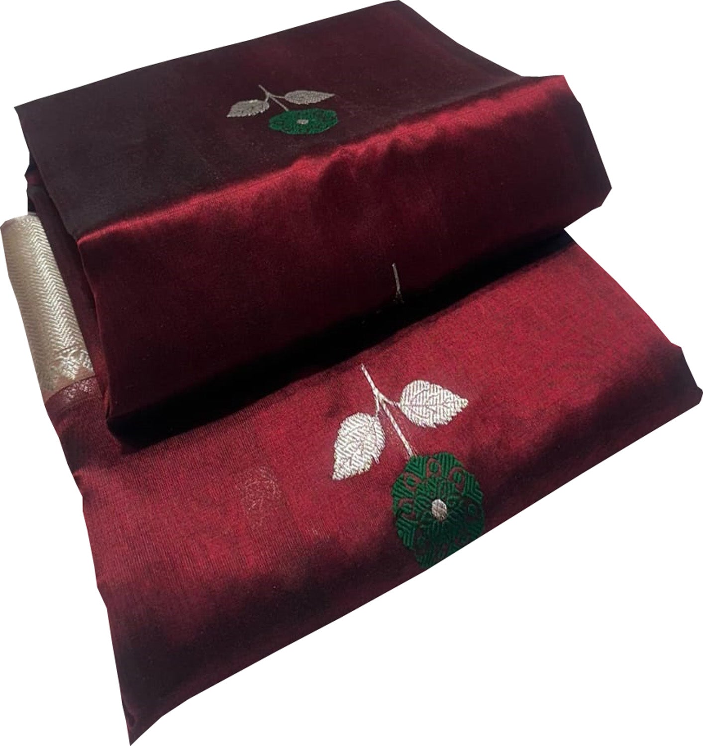 Maroon Chanderi Handloom Pure Silk Flower Design Saree - Luxurion World